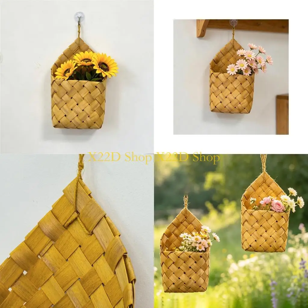 X22D Woven Hanging Basket Flowerpot Storage Basket For Indoor Outdoor Decoration