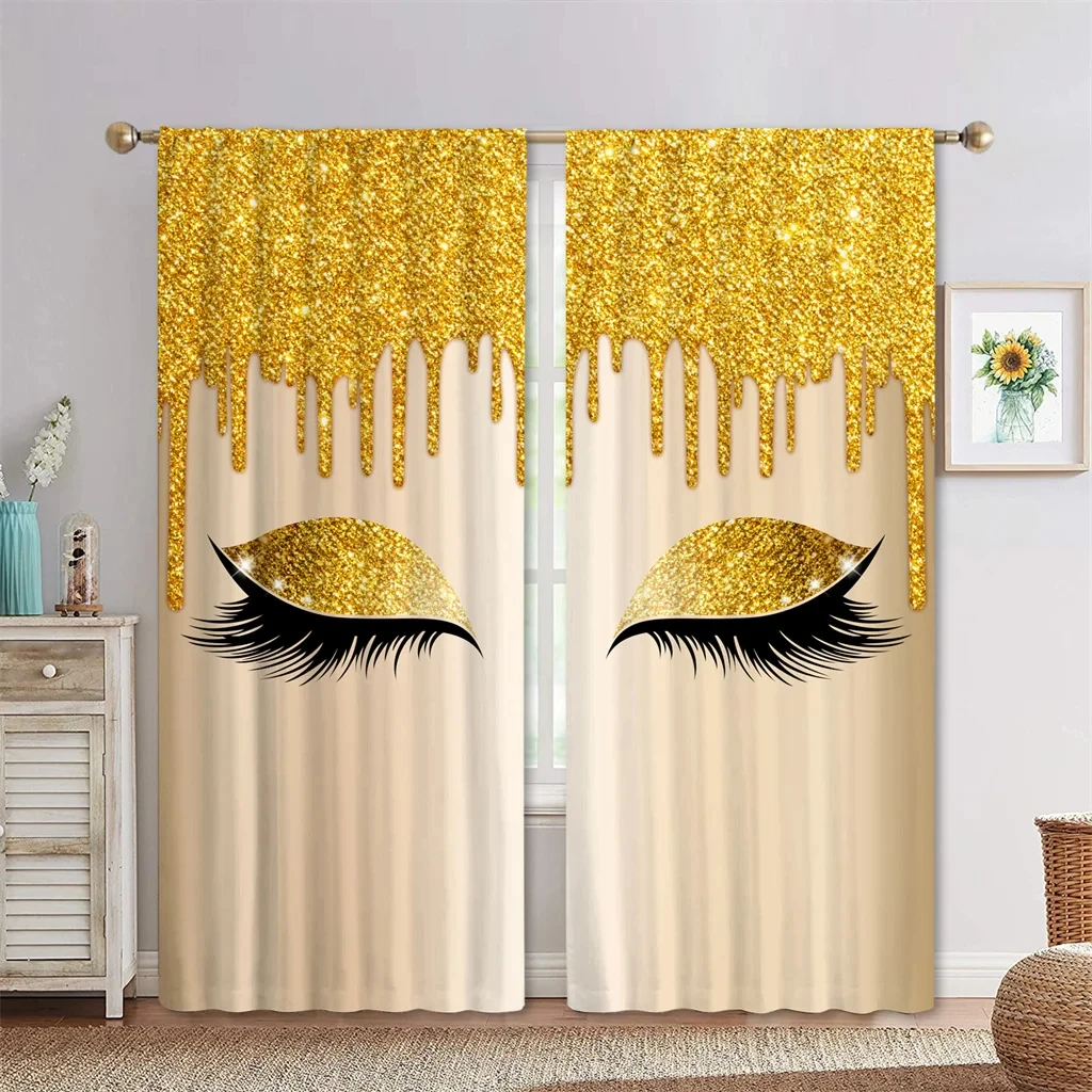 Pink Blue Yellow Eyelash Eyes Thin Shading Curtain for Living Room 2Pieces Kids Bedroom Children WindowsBathroom Decor Hooks