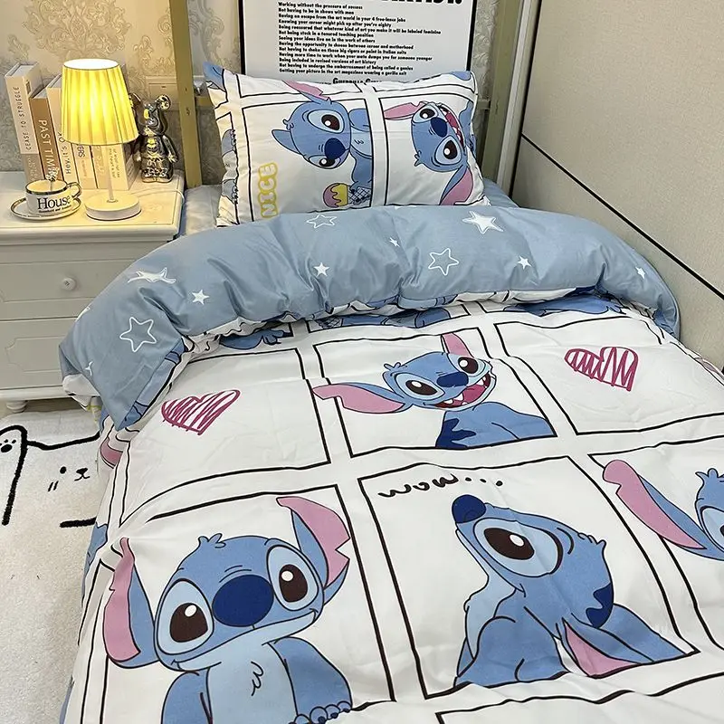 

Kawaii Stitch Losto Dormitory 3-Piece Anime Cartoon Sanrio Bed Family Double Four-Piece Bedding Sheets Quilt Cover Pillowcase