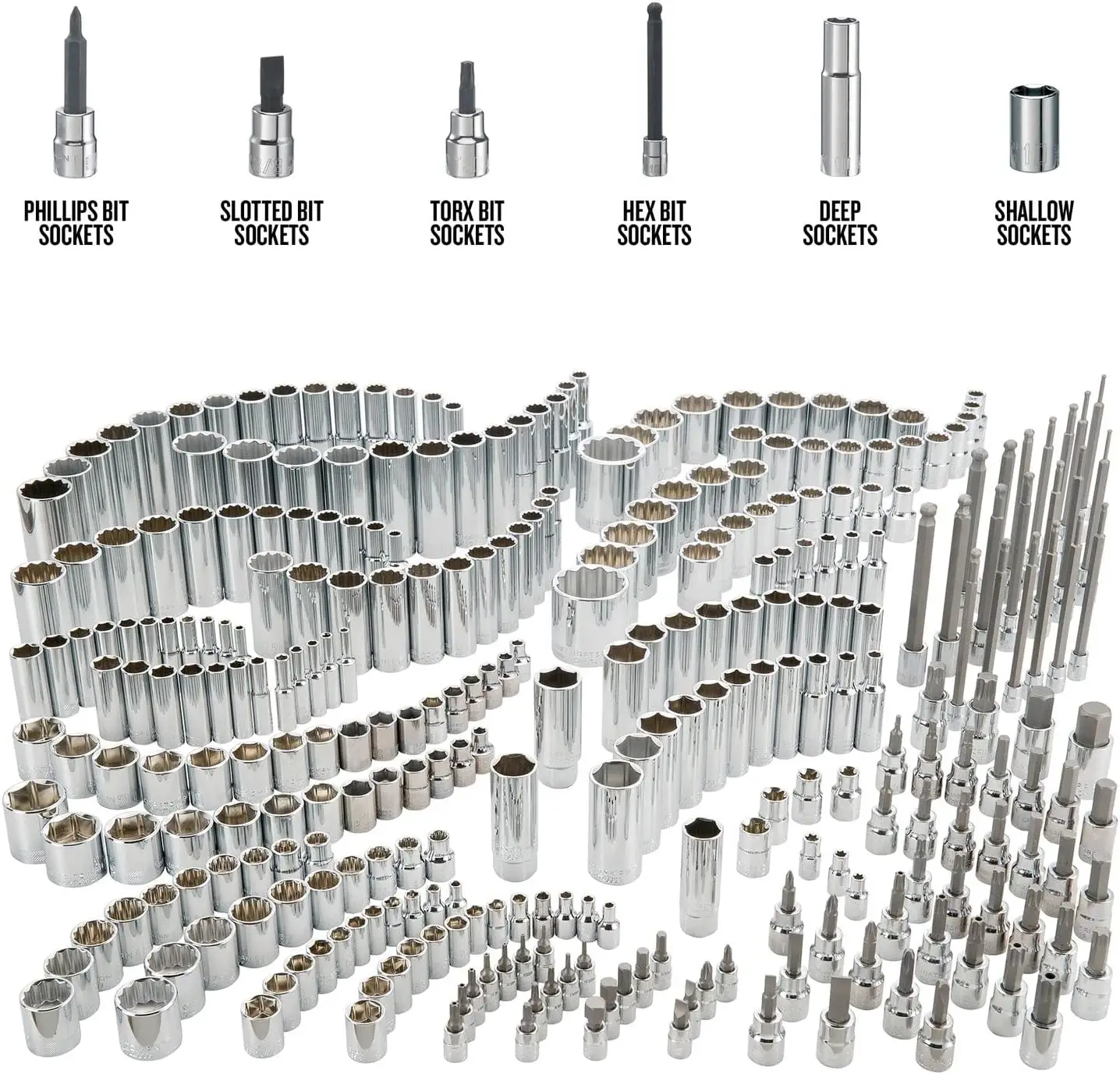 SMAN Socket Set, 299 Pieces, Includes Deep Socket, Shallow Socket, Hex Bit, Torx Bit, Slotted Bit, and Phillips (CMMT45310)