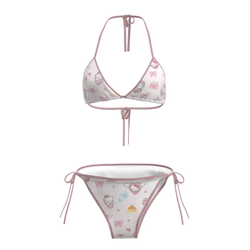 

Miniso Bandage Hellokitty Розовый комплект бикини Аниме Kitty Треугольная чашка Стринги Милый купальник из 2 предметов для девочек Пляжная вечеринка Летняя одежда
