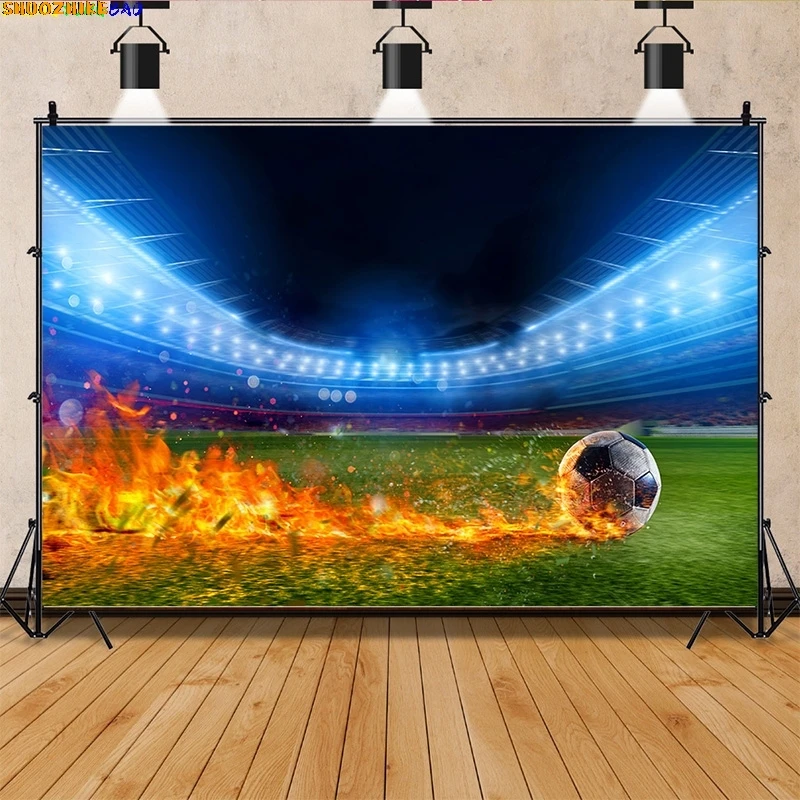 

Stadium Trophy Soccer Photography Background Final Match Pitch Ball Goalpost Free Kick Football Birthday Party Backdrops FO-01
