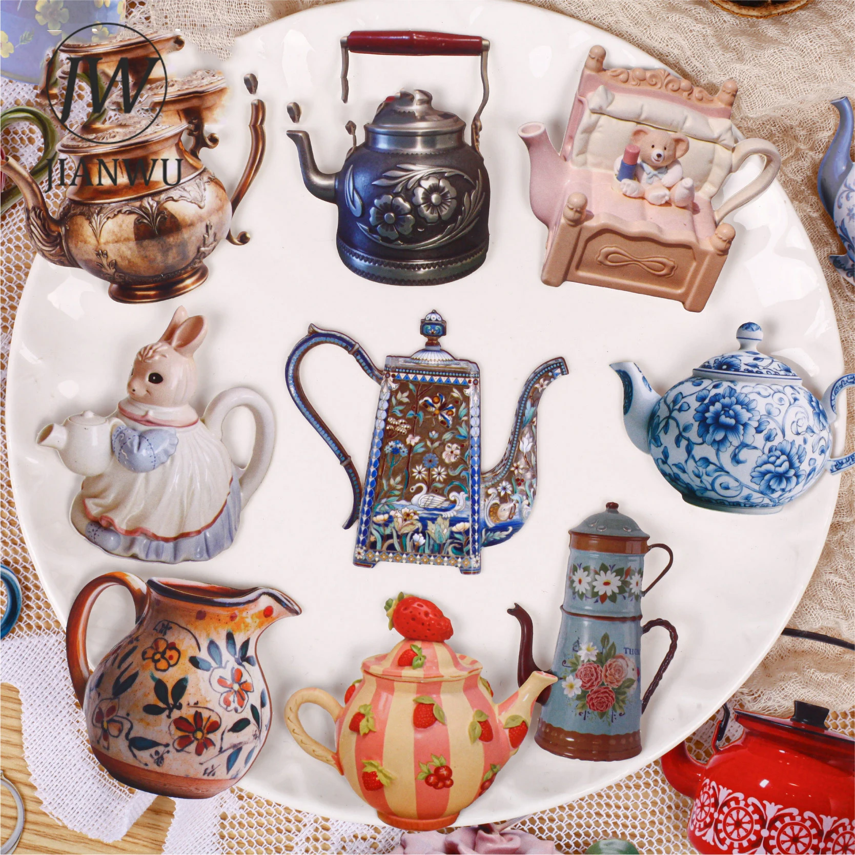 JIANWU Teapot Series Vintage Baroque Landscape Material Collage Scrapbooking Sticker Creative DIY Journal Stationery