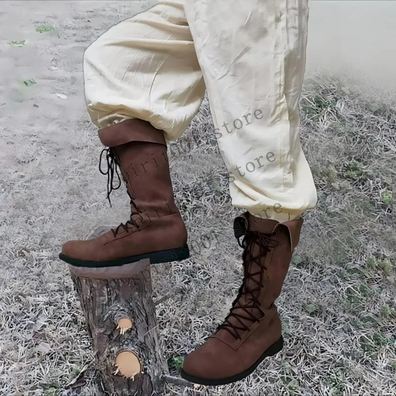 Retro Medieval Renaissance Viking Pirate Unisex Fashion Leather Stitching Short Boots Western Cowboy Boots Cosplay Knight Boots