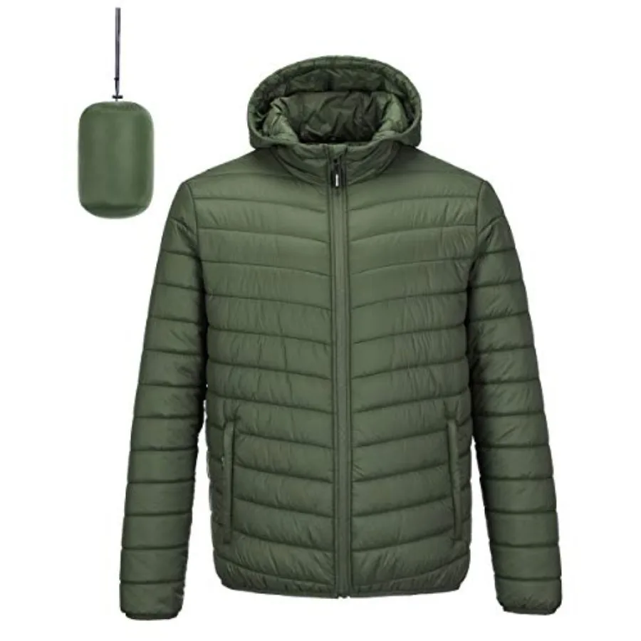 

Outdoor Ventures Men's Lightweight Packable Hooded Puffer Jacket Insulated Winter Coat for Snow Ski Traveling