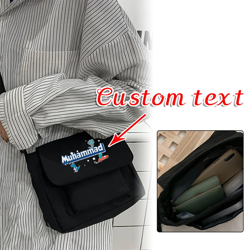 

Customized Name Black Crossbody Bag Fashion Handbag Portable Storage Bag Postman Bag