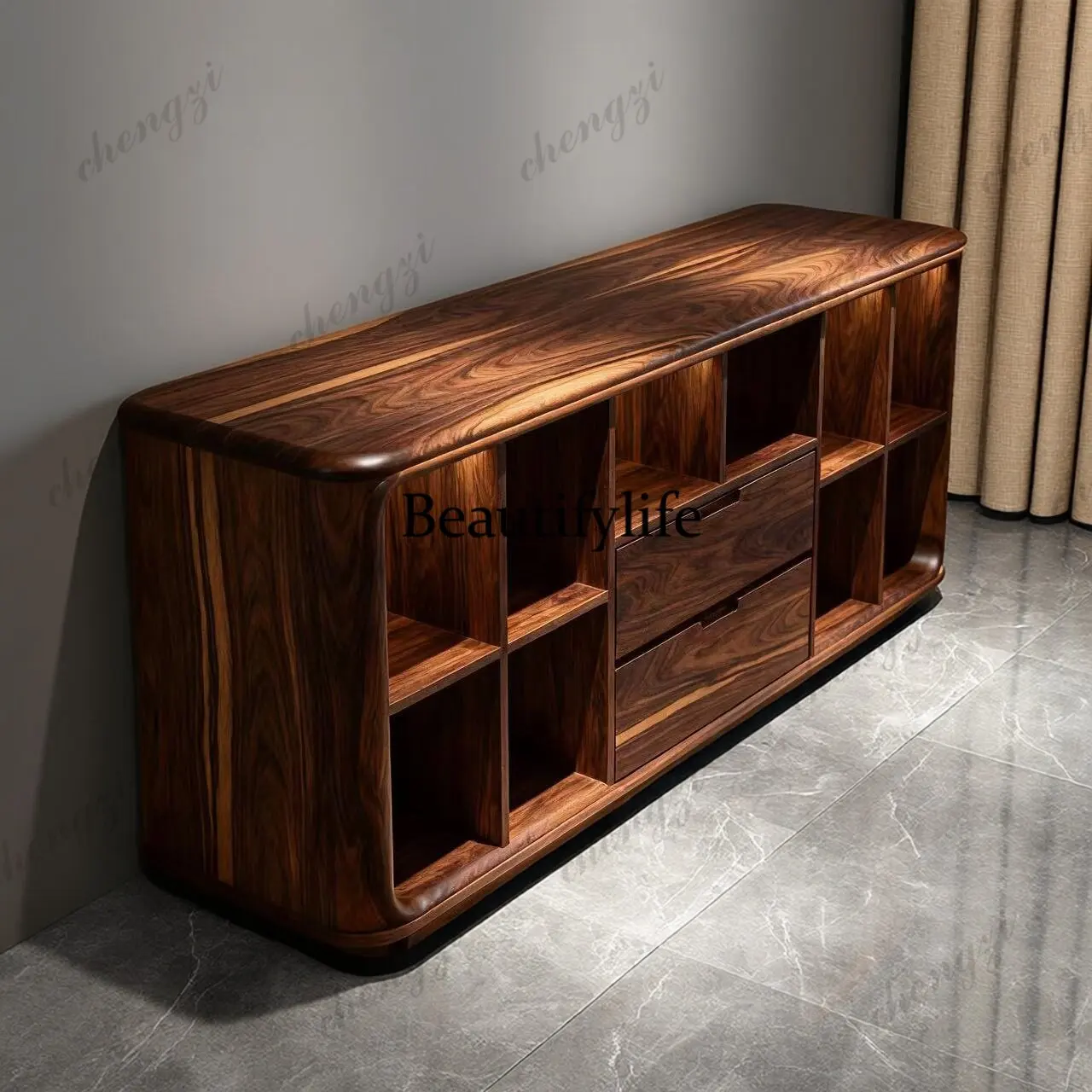 New Chinese style black gold wood solid wood side cabinet storage cabinet, simple modern high-end vintage storage cabinet