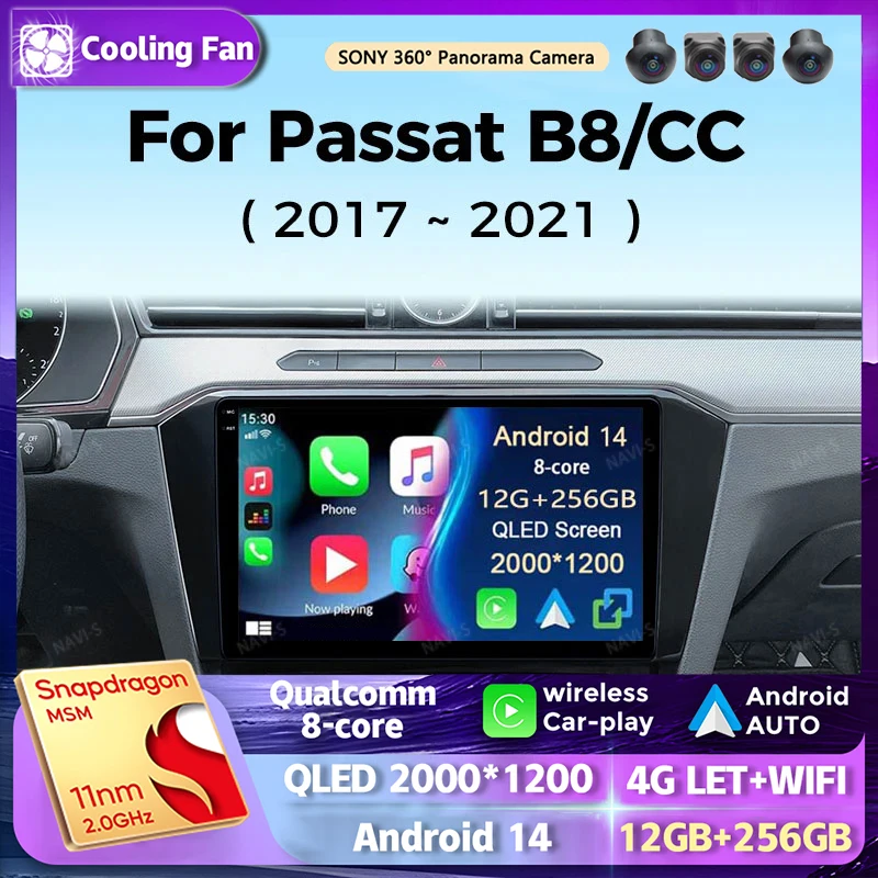 

Автомобильный радиоприемник Android 14 для Volkswagen VW Passat B8 CC GTE 2017-2021 Carplay Android auto Qualcomm Автомагнитола Мультимедийный плеер BT