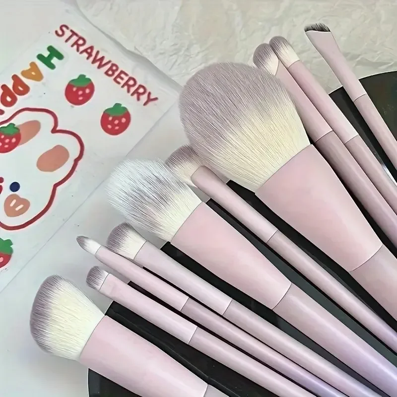10 Uds. Brocha de maquillaje con mango de plástico degradado rosa y morado, brocha para polvos, brocha para maquillaje y base, brocha correctora