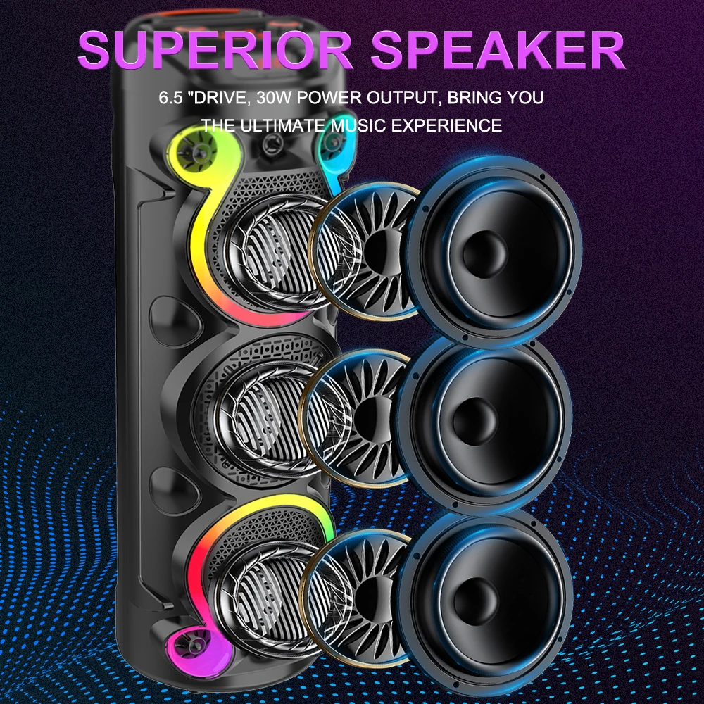 SING-E ZQS6302カラオケスピーカー、パワフルなオーディオ機器/ボックス、ポータブルミュージックボックス、マイクジャック付き、カラーフラッシュスピーカー