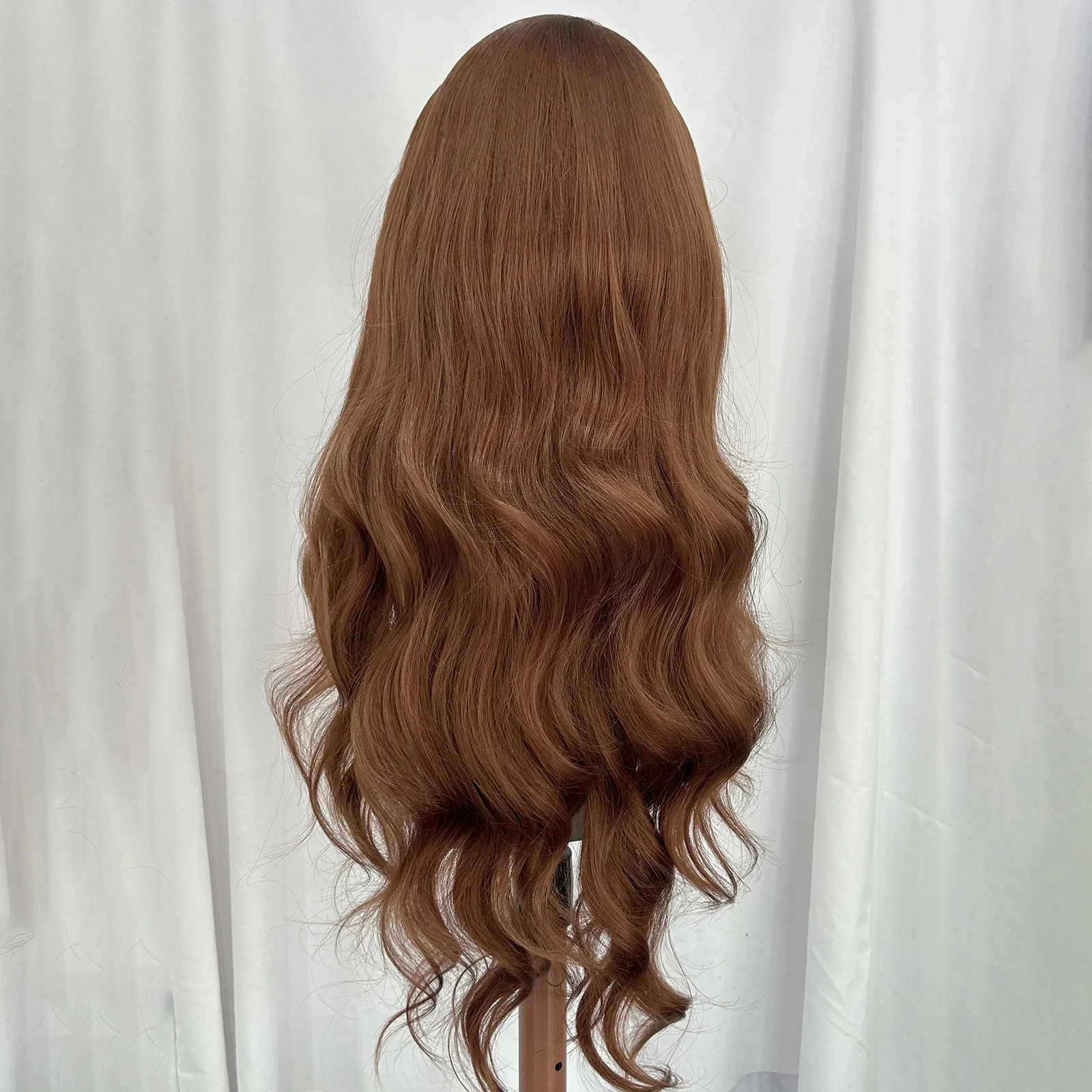 Lichtbruine losse body wave kanten pruiken voor vrouwen lijmloze roodbruine krullende golvende synthetische hittebestendige vezel dagelijks gebruik