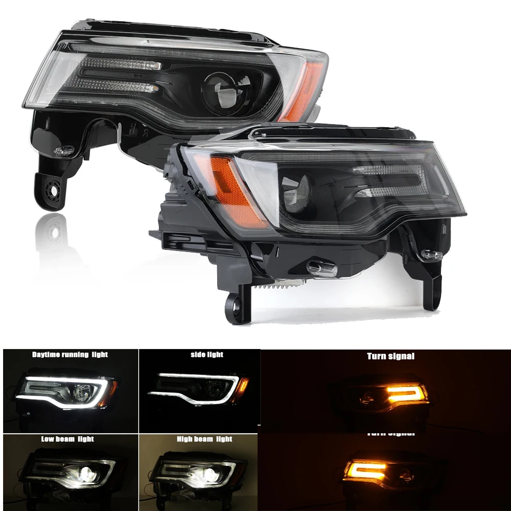 Car LED HID Headlights for Jeep Grand Cherokee 2017-2019 Front Bumper Led Fog Lights DRL low high beam lights Car Accessories