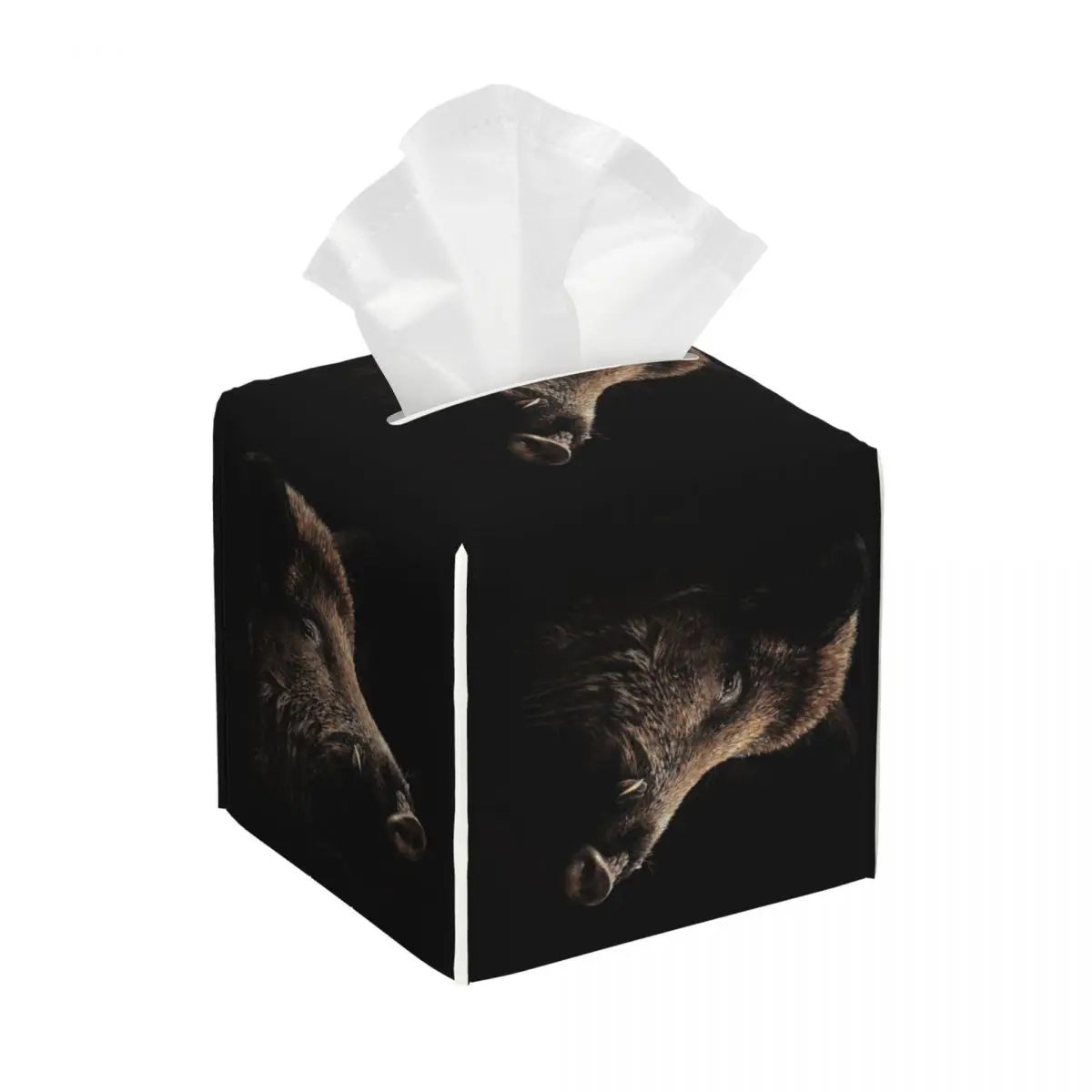 Custom Wild Boar Facial Tissue Box Cover Square PU Leather Tissue Box Holder for Car Office