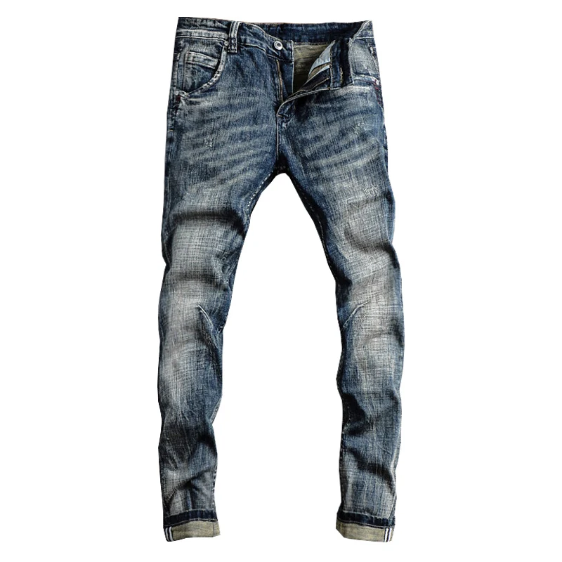 Newly Fashion Designer Men Jeans Retro Blue Elastic Stretch Slim Fit Ripped Jeans Men Vintage Trousers Casual Denim Pants Hombre