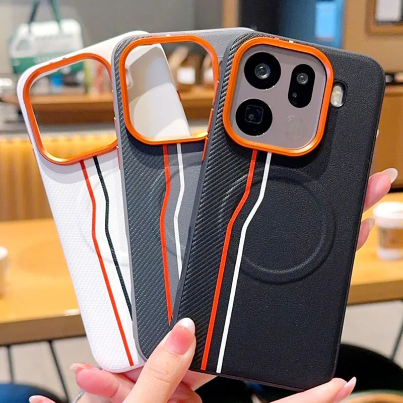 

Magnetic Hard Case etui For OPPO Find X9 X8s X8 Pro Ultra Reno 15 Pro Max Leather Skin Cover With Carbon Fiber Texture