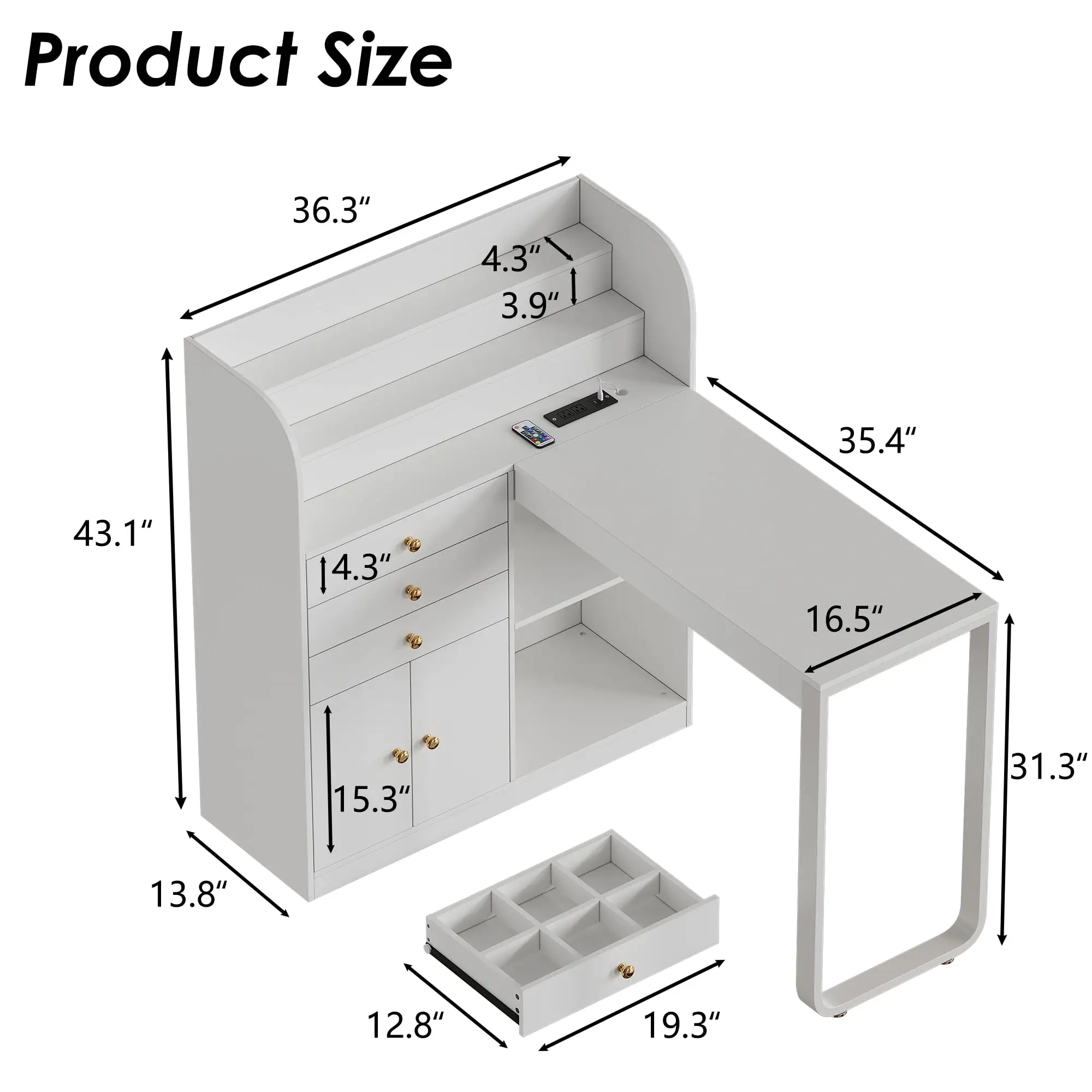 L-Shaped Manicure Table with Shelves, Nail Table Desk w/Storage Drawers & Cabinet