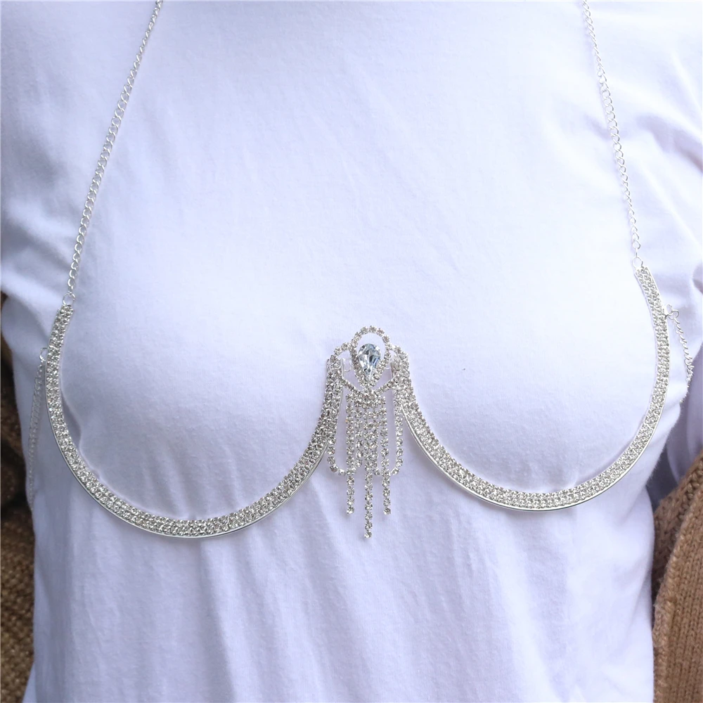 

Fashion Tassel Chest Bracket Bra Chain Body Jewelry Necklace For Women Sexy Femme Crystal Body Chain Harness Lingerie Bikini