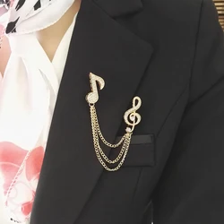 Music Notes Rhinestone Brooch Pins Suit Unisex Men Women Boutonniere Collar Lapel Enamel Pin Brooches Accessories