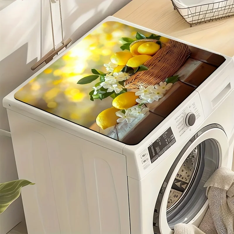 

1pc Washing Machine Top Cover Mat - Machine Mat Lemon Basket & Design, Perfect for Home Kitchen,Bathroom