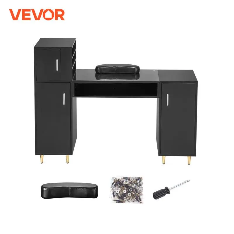 

VEVOR Manicure Table Glass Top Nail Desk Makeup Dressing with Storage Cabinet Acetone Resistant for Spa Beauty Salon Workstation