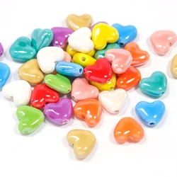 Colorful Heart Shape Ceramic Beads For Jewelry Making DIY Earring Bracelet 13x15mm Heart-shaped Porcelain Jewelry Accessories