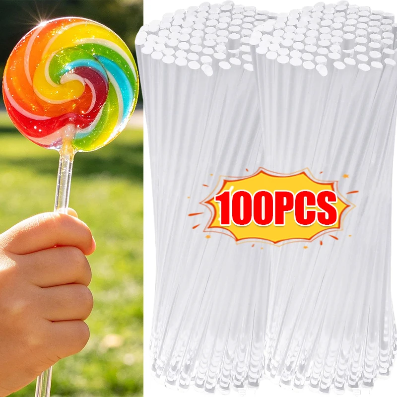 100/20pcs Reusable Transparent Acrylic Lollipop Stick Cupcake Toppers Stick Cake Topper Rods DIY Crafts Home Kitchen Supplies