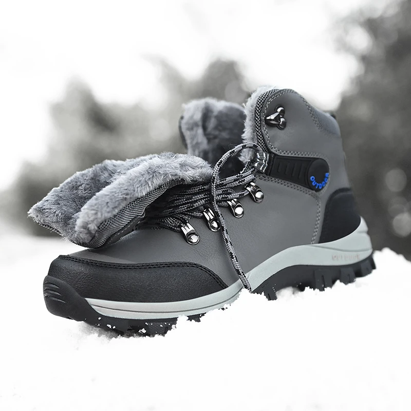 Winter Men Hiking Boots Waterproof Ankle Snow Boots Men Sneakers Outdoor Non-slip High Top Plush Warm Leather Shoes Men Boots