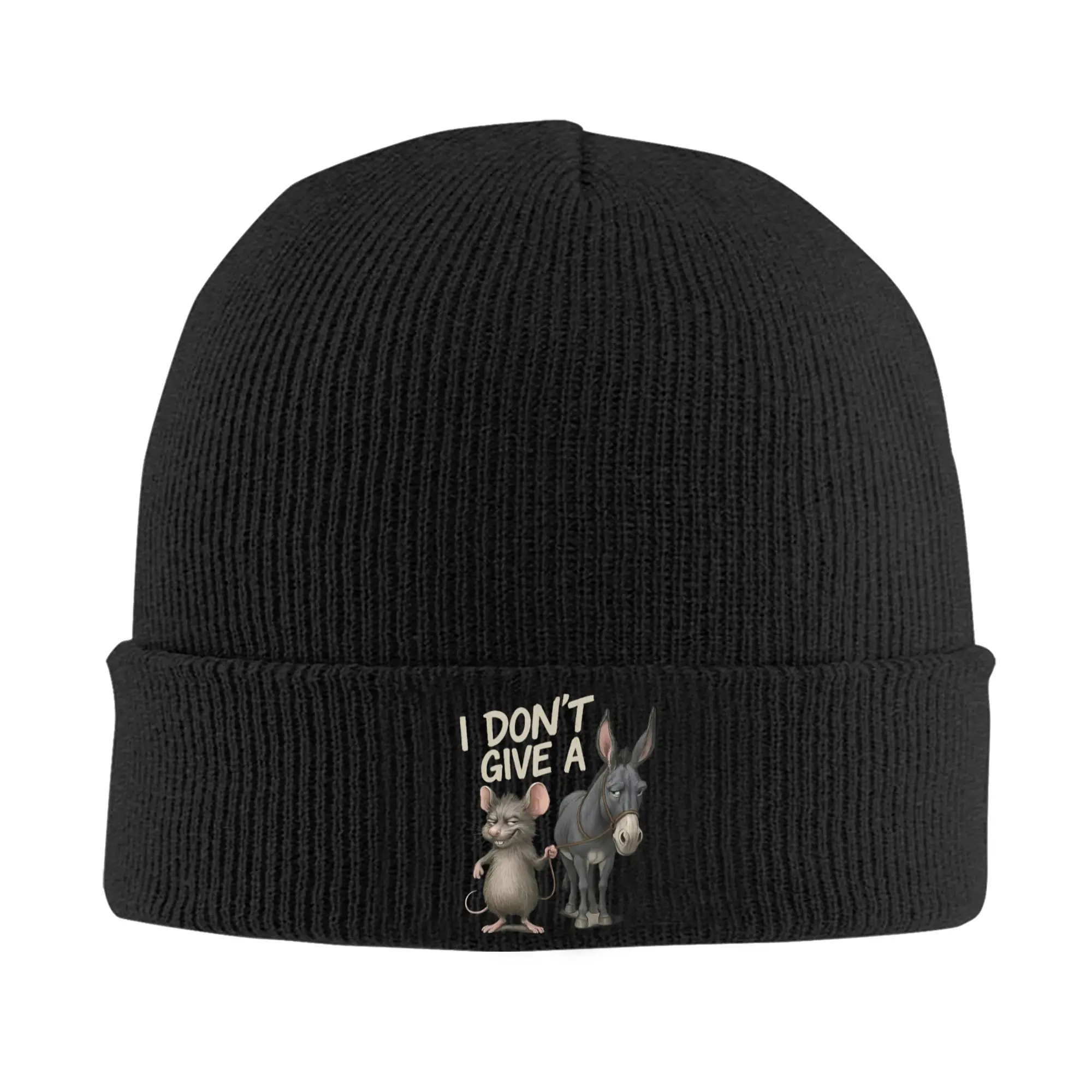 I Don't Give A Donkey Rat Funny Sarcastic Bonnet Hats  Beanie Hats Autumn Graphic Knitting Hat Cute Men Women Gym Warm Soft Cap