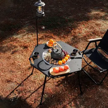 SmiloDon 캠핑 접이식 바베큐 테이블, 팔각형 알루미늄 합금 테이블, 초경량 휴대용 바베큐 테이블, 야외 피크닉용