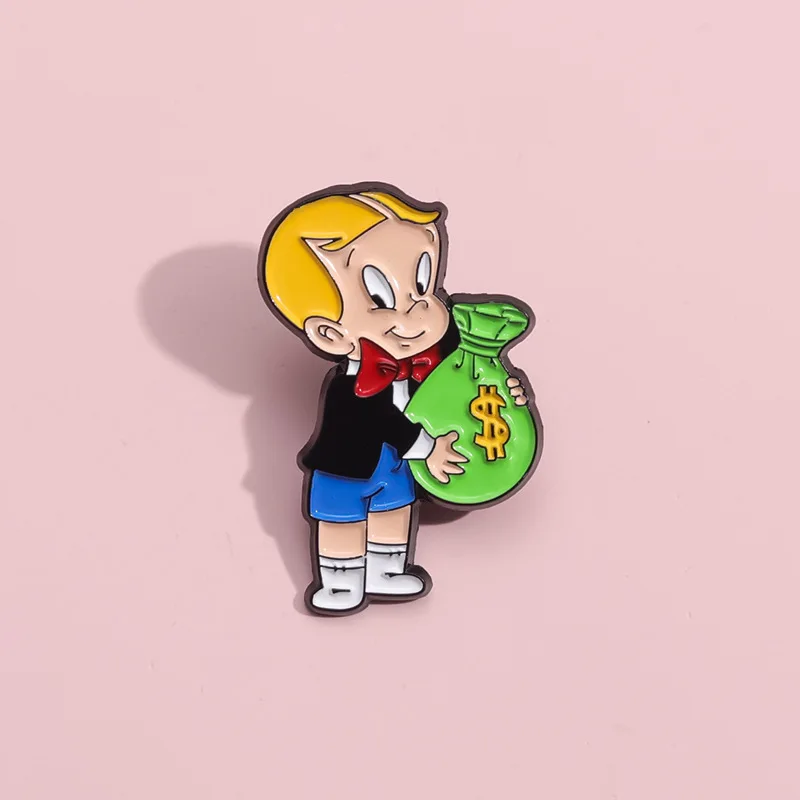 1pcs Cartoon Boy Money Bag Brooch Cartoon Peripheral Metal Badge Student School Bag Decoration Accessories Pendant Brooch