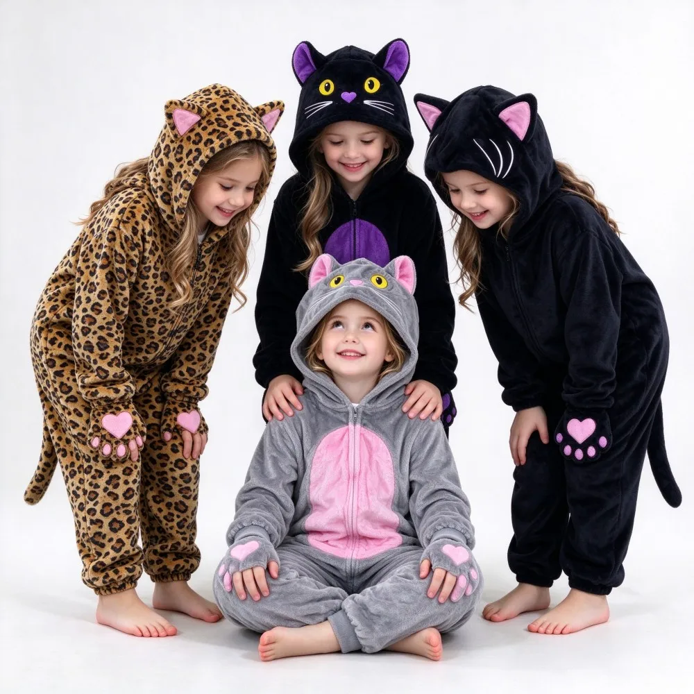 Kigurumi Baby Halloween Sleep Suit Onesie For Boys Cat One Piece Hooded Jumpsuit Animal Cartoon Pijama Infantil Christmas Pyjama
