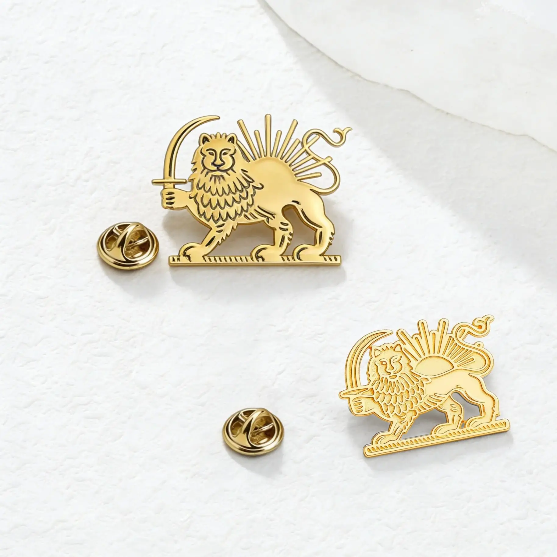 Pin del Sol del León del Imperio Persa, Broche de Irán, Emblema Real de Persia Vintage, Pin de Acero Inoxidable con Símbolo Histórico Persa