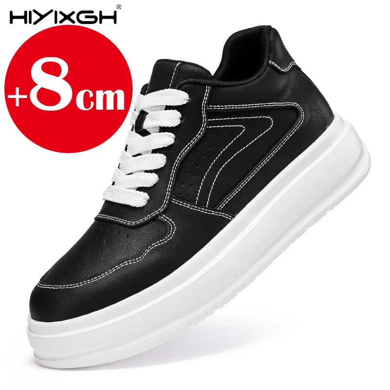 

Men Women 8CM Height Increase Casual Sneakers Comfortable Elevator Shoes Breathable Leather Lightweight Walking Sports Shoes