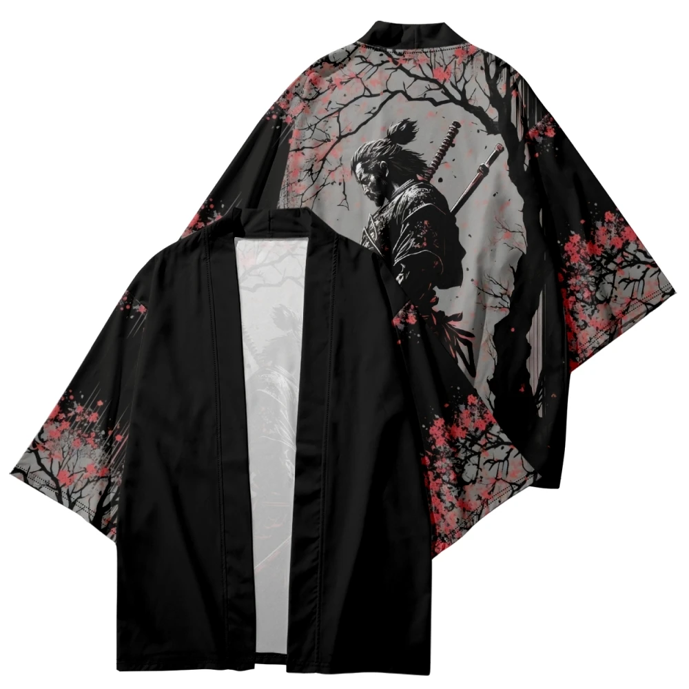 New Arrival Japanese  Samurai Print Kimono Traditional Streetwear Cardigan Robe Women Men Haori Top Yukata