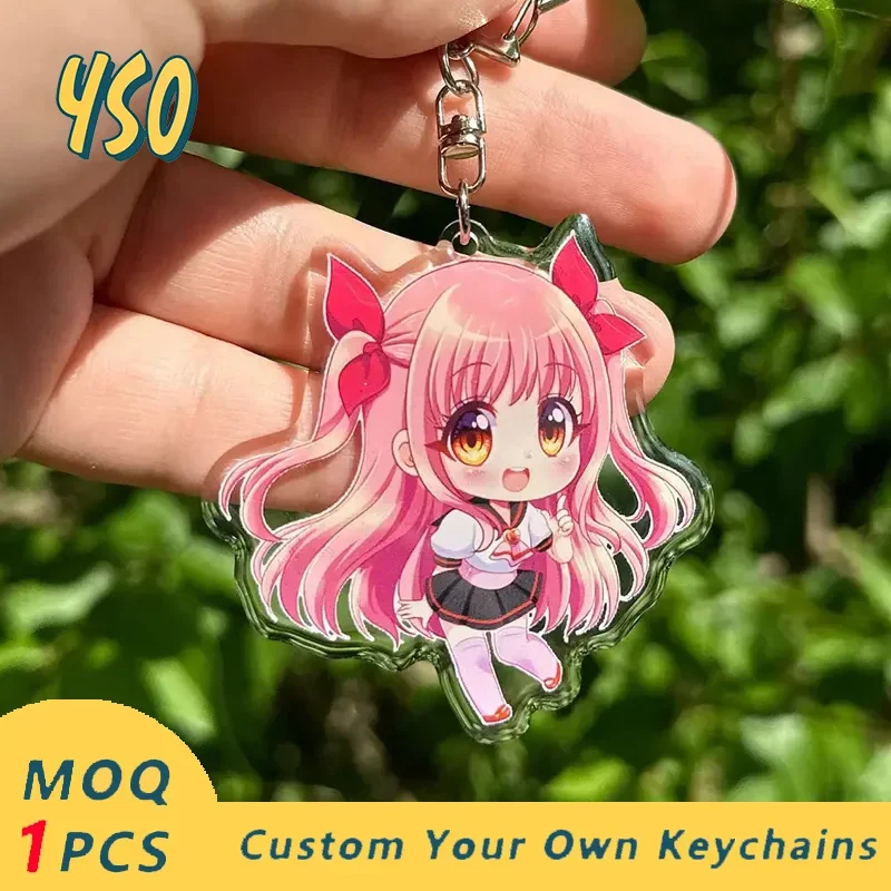 YSO CNC diamond cut custom cute kawaii acrylic keychain charms cartoon pendant keyring lavero anime accessories keys chains