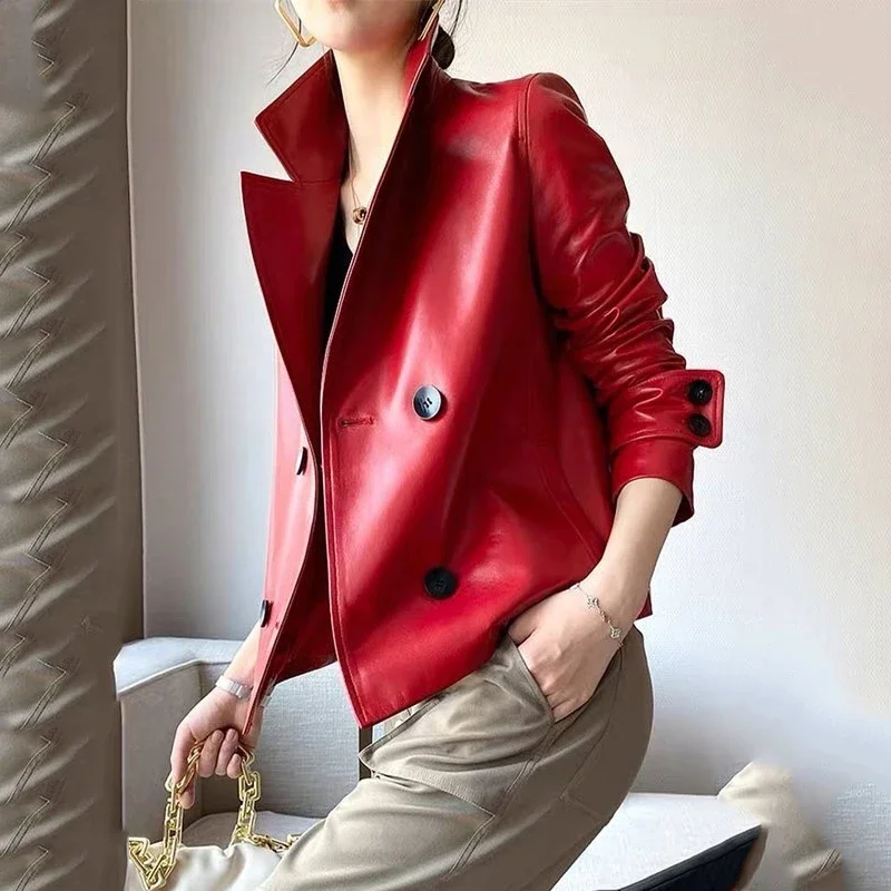 Beautyblue Red Lady Outwears Female Coats Fashion Buttoned Solid Color Long Sleeves Vintage Notched Collar Jackets for Women