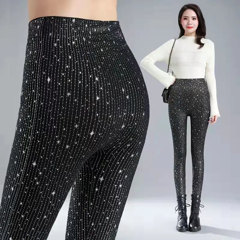 Mallas ajustadas de LICRA para mujer, pantalones de realce de glúteos, con estampado de bronce brillante Negro, Sexy, a la moda, novedad