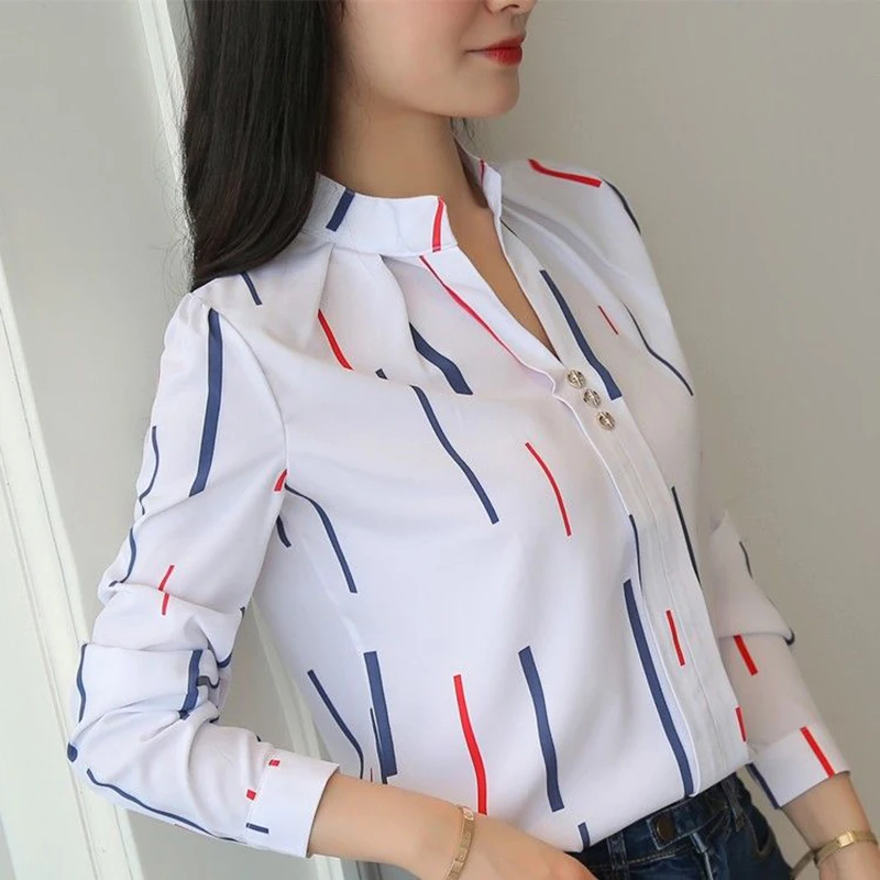 

Fashion Stand Collar Folds Button Printed Striped Blouses Women's Clothing 2024 Autumn New Loose Casual Tops Commuter Shirts