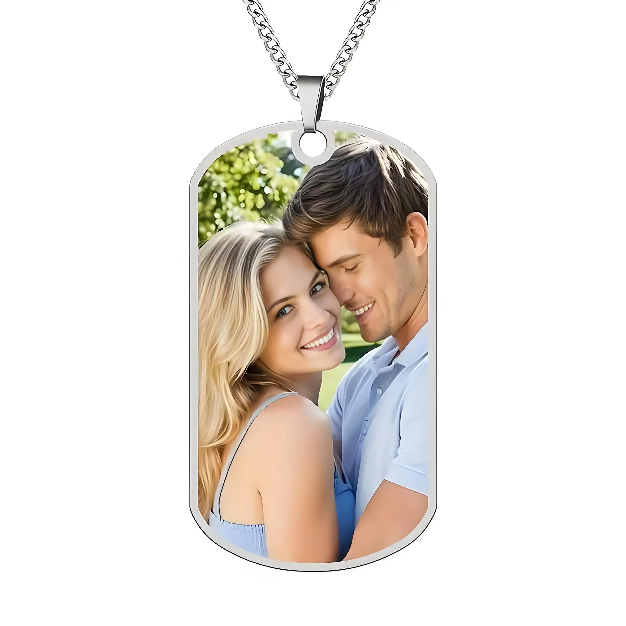 Custom Photo Dog Tag Necklace Personalized Picture Stainless Steel Cuban Chain for Wedding Anniversary Gift - Bulk Order Support