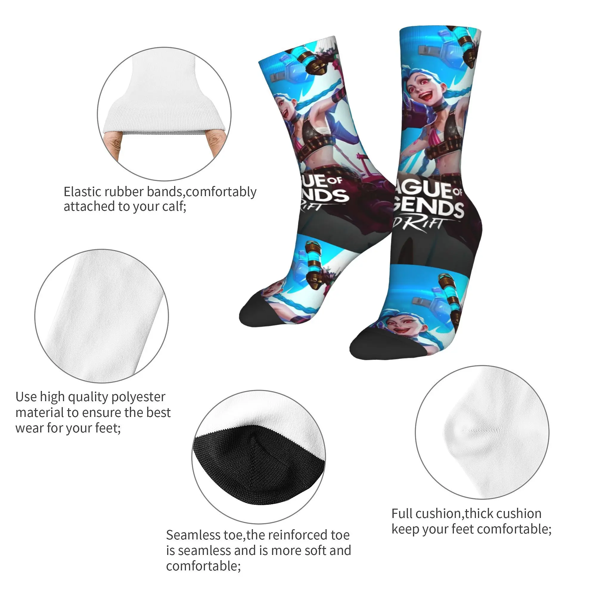 Jinx-Chaussettes de football Arcane pour femmes et hommes, absorbant la transpiration, chaussettes d'équipage en polyester, mode