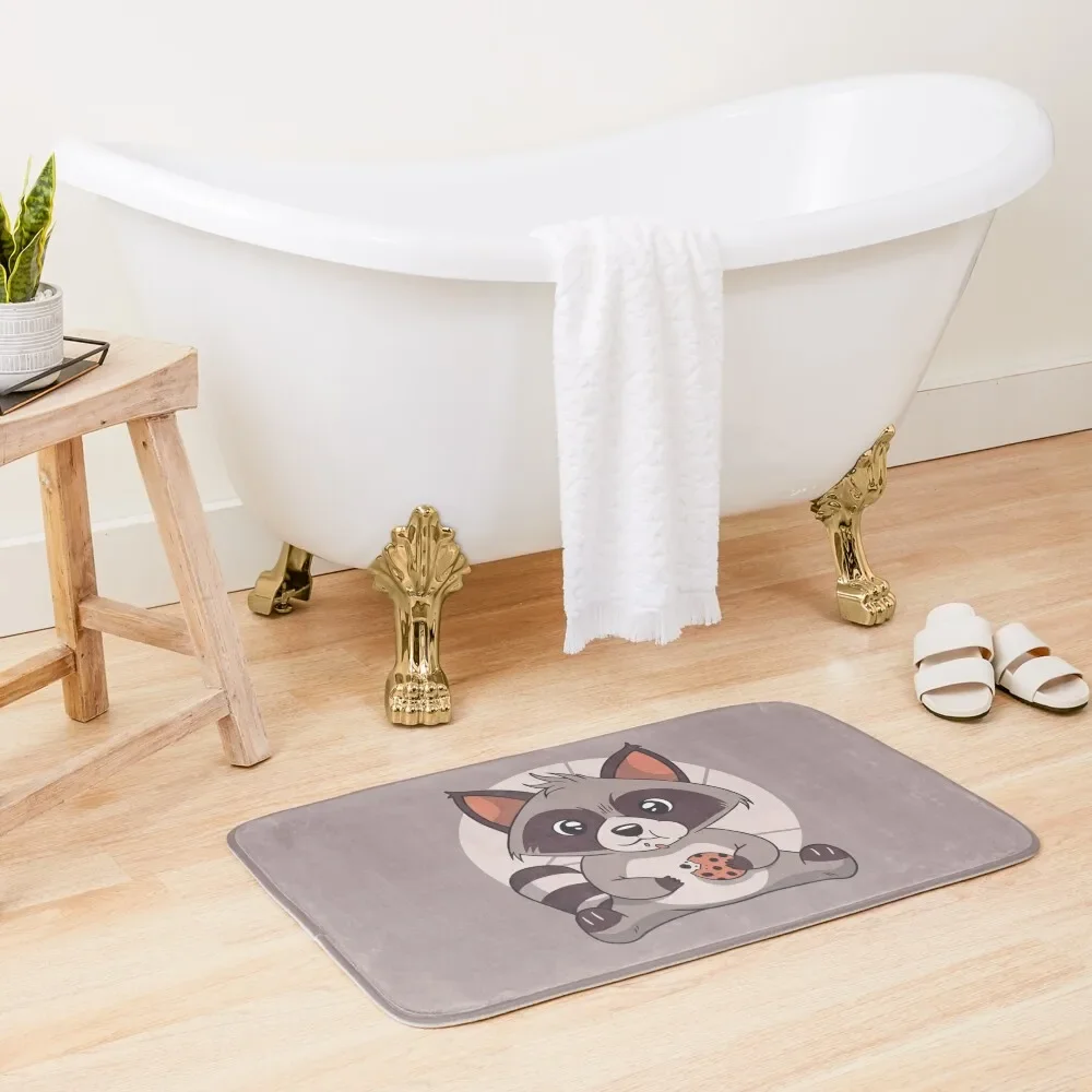 CUTE RACCOON COOKIE Bath Mat Non-Slip And Washable Kitchen Hallway Carpet House Entrance Mat