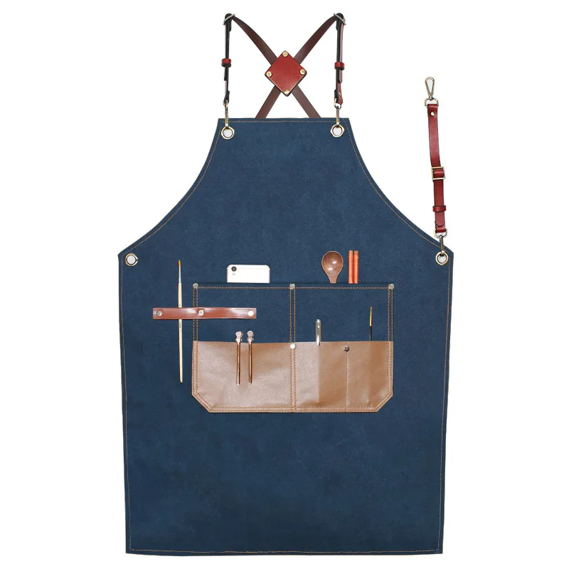 Kitchen Barber Shop Denim Apron Guest Hair Hairdresser Painting Art Students Waterproof Canvas Work Clothes Custom LOGO Color