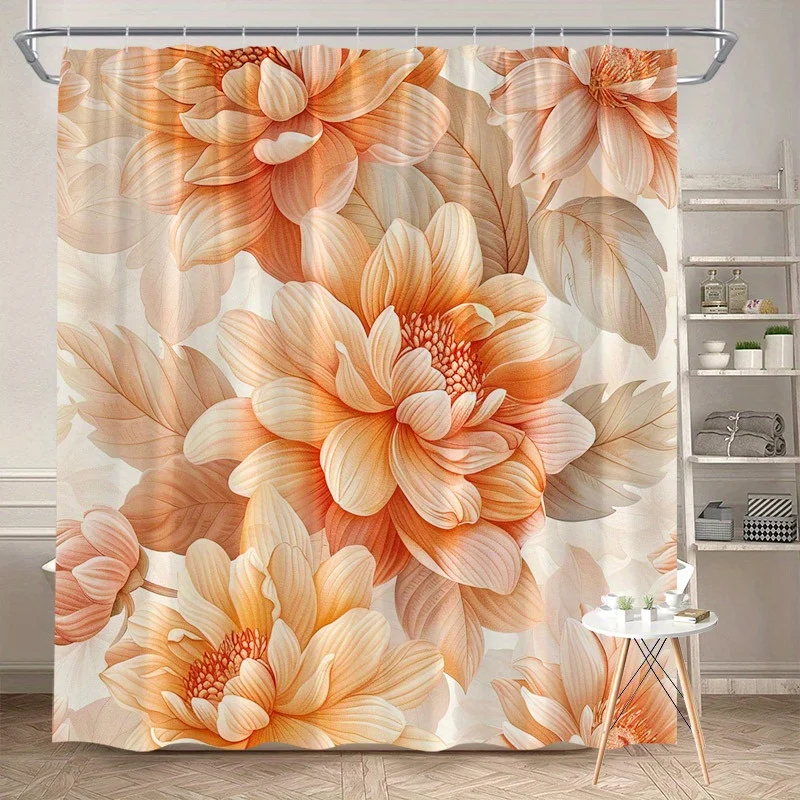 

1 шт., винтажная занавеска для душа с цветочным узором георгина, полиэфирная ткань, можно стирать в машине, подходит для украшения ванной комнаты