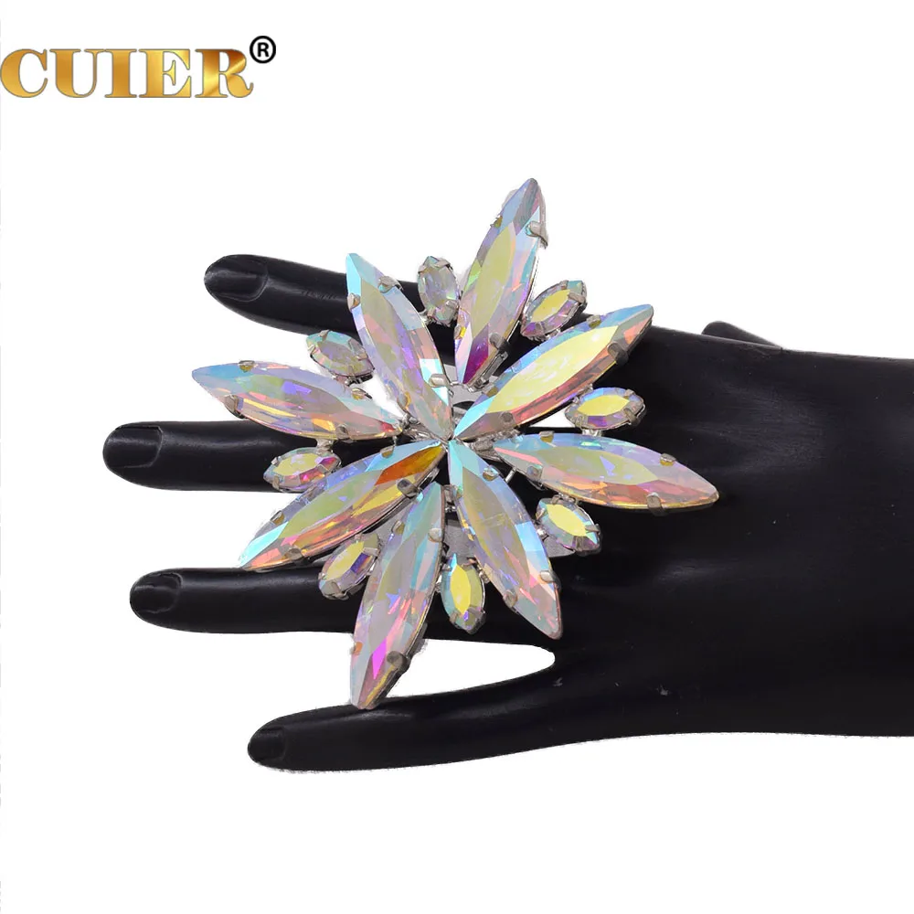 CUIER Delicate 8.5cm AB Gemstone Snow Ring for Women Drag Queen Huge Size Jewelry Man Adjustable Circle