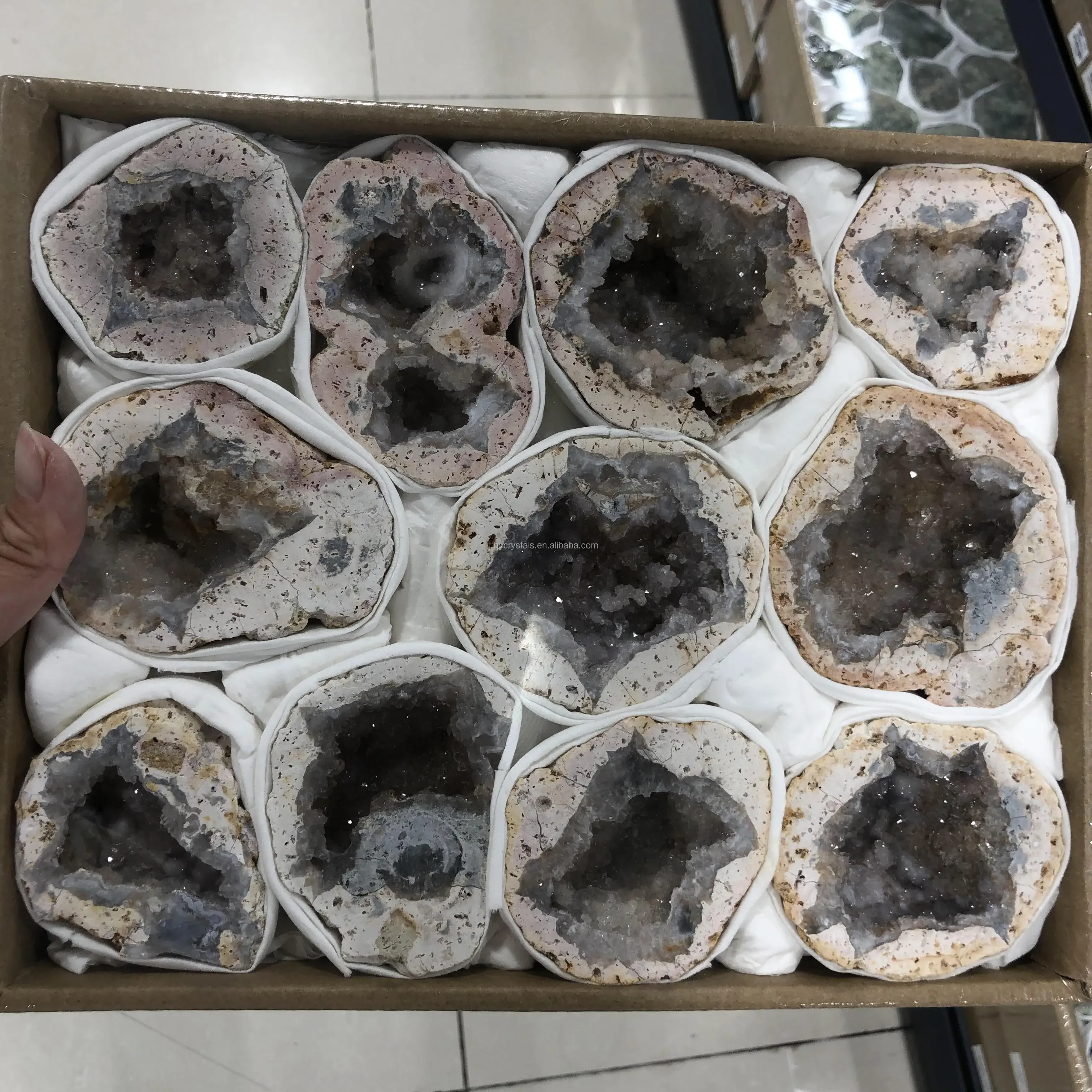 Wholesale high quality druzy Mexican agate geode with box crystals healing quartz agate specimen for gifts