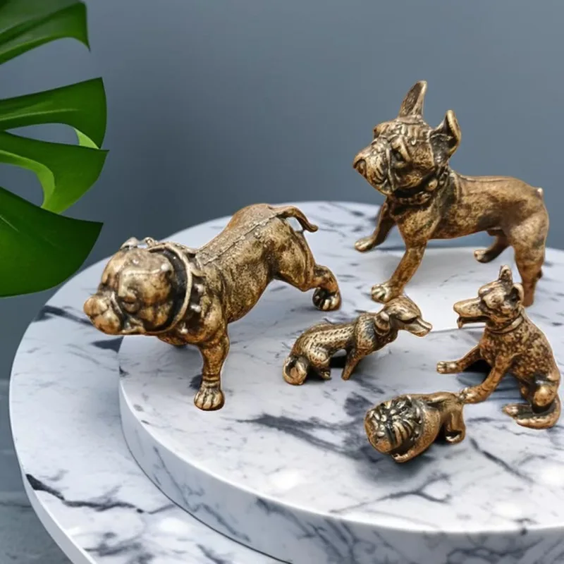 Brass Bulldog Country Dog Metal Figurine Decoration Micro Sculpture Home Living Room Decoration Accessoires Miniatures