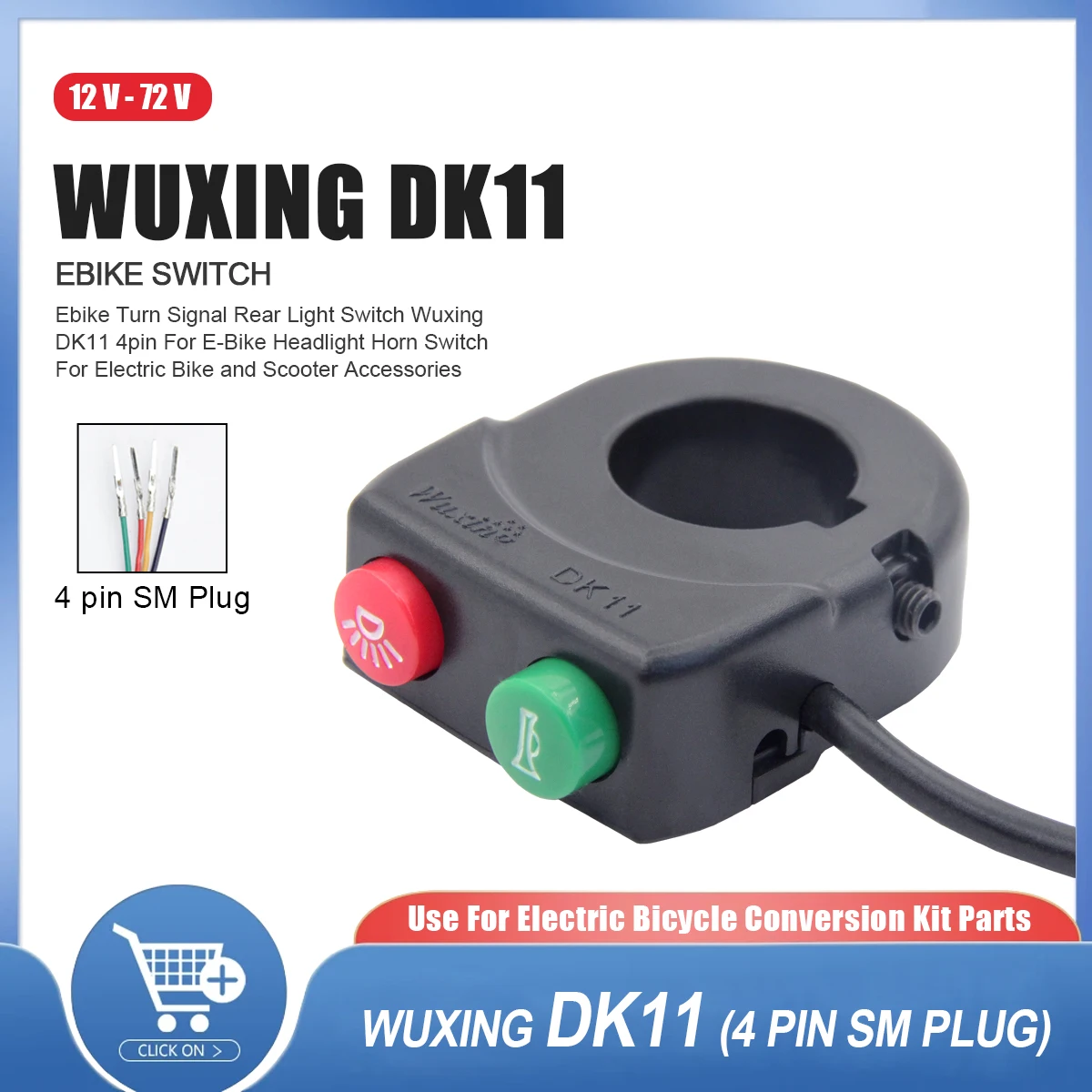 

Выключатель света для электронного велосипеда DK11 Wuxing Ebike, лампа 4pin для электрического велосипеда, скутера, мотоцикла, кнопки, детали «сделай сам»