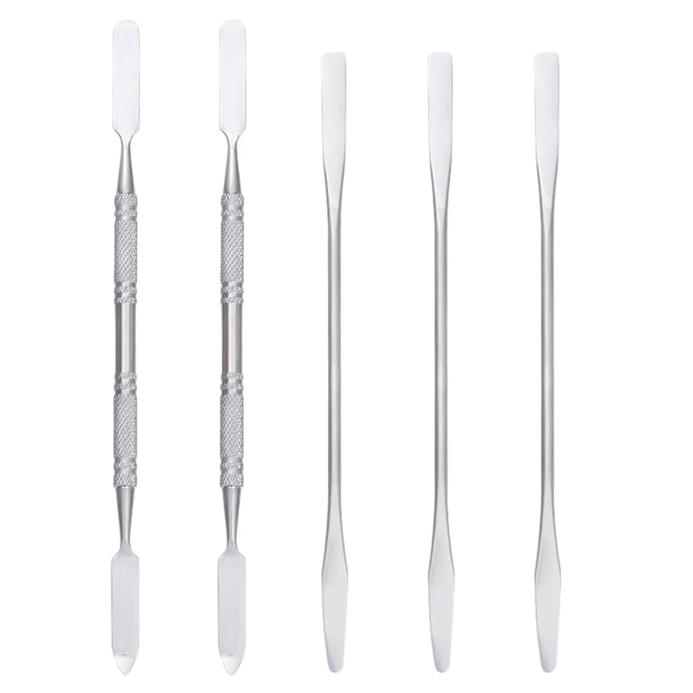 Spatule de maquillage en acier inoxydable, outil Double face pour fond de teint, Blush, fard à paupières, couleur des lèvres, bâton de mélange de manucure, 5 pièces