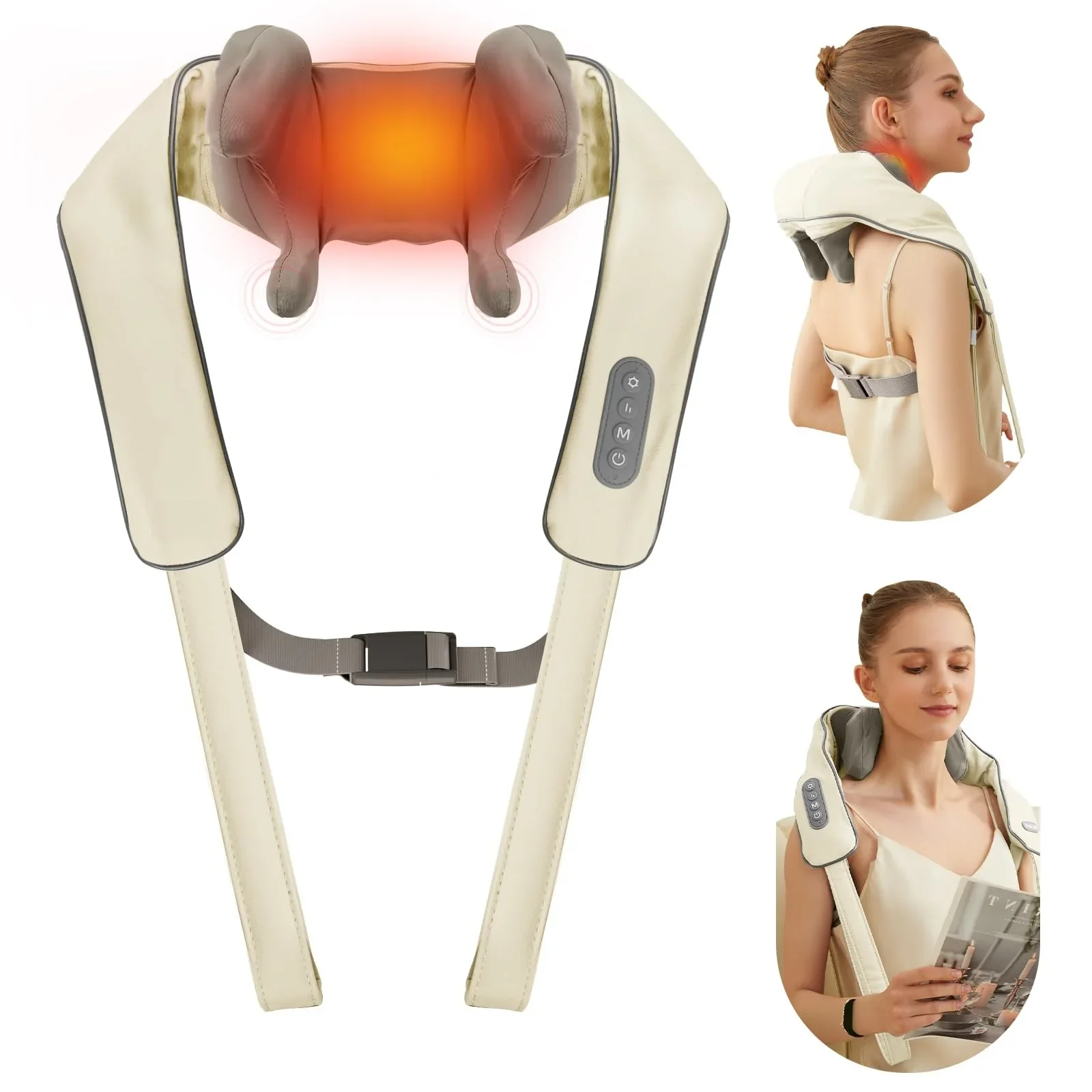 Neck Shoulder Massager Heat Shiatsu Massager Pain Relief Kneading Massage Electric Relieve Neck Back Waist Leg Muscle Soreness