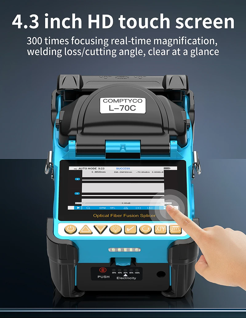 AUA-15F/L-70C Mini Fiber Optic Fusion Splicer Touch Screen 6 Motors SM/MM Optica